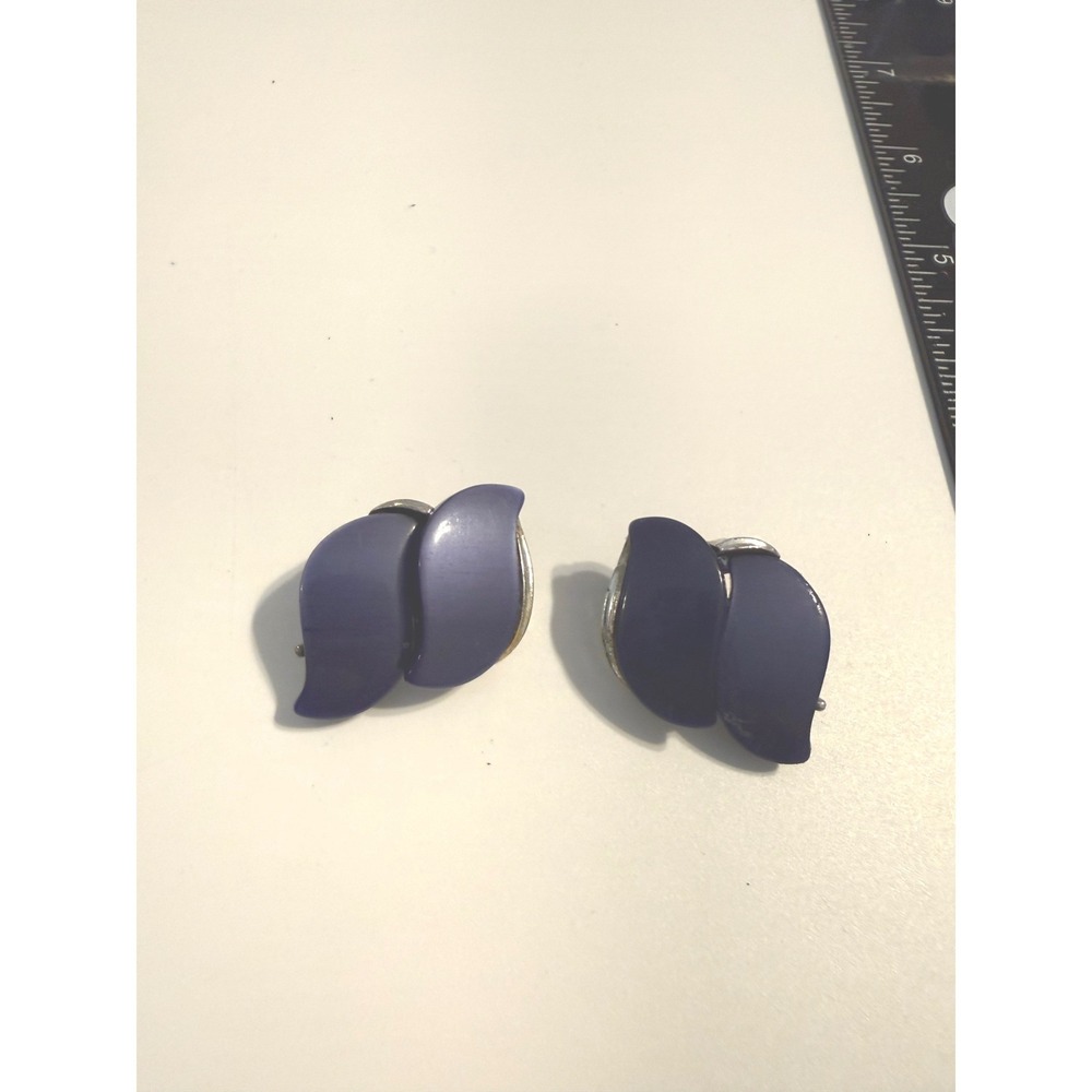 Vintage Rhapsody Purple Clip On Earrings Silver Tone Mid Century Modern Retro